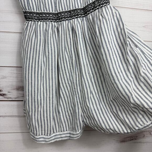 Japna Womens Romper S Blue White Striped Embroidered Sleeveless V-Neck - Picture 2 of 7